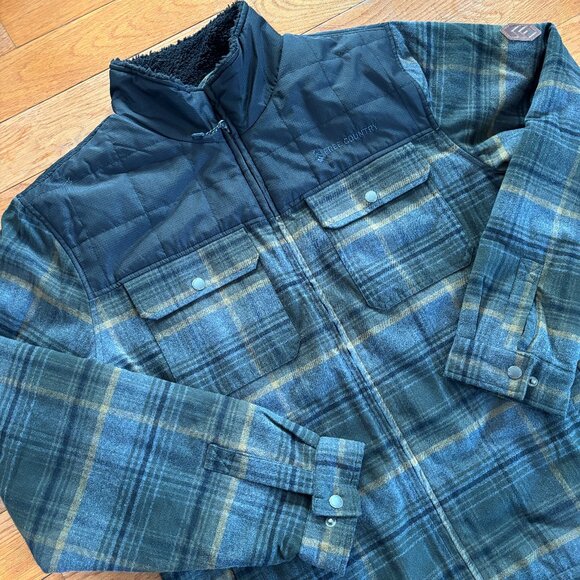 Free Country Flannel Fleece Work Jacket‎ Mens XL Quilted Overlay Duffle Olive - Picture 1 of 11
